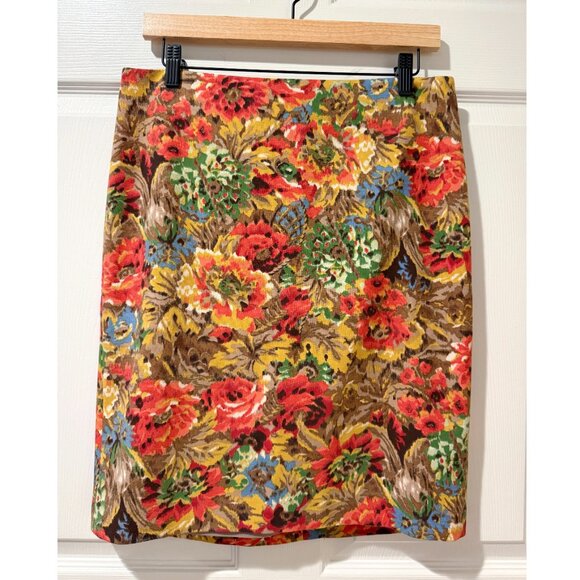 Talbots Petites 8 Floral Pencil Skirt Knee Length Fall Autumn Spring Lined Art - Picture 1 of 12